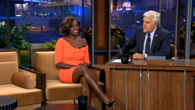 Viola Davis on Jay Leno 1 Viola Davis Orange Tangerine Dress Tonight Show Jay Leno Fashion